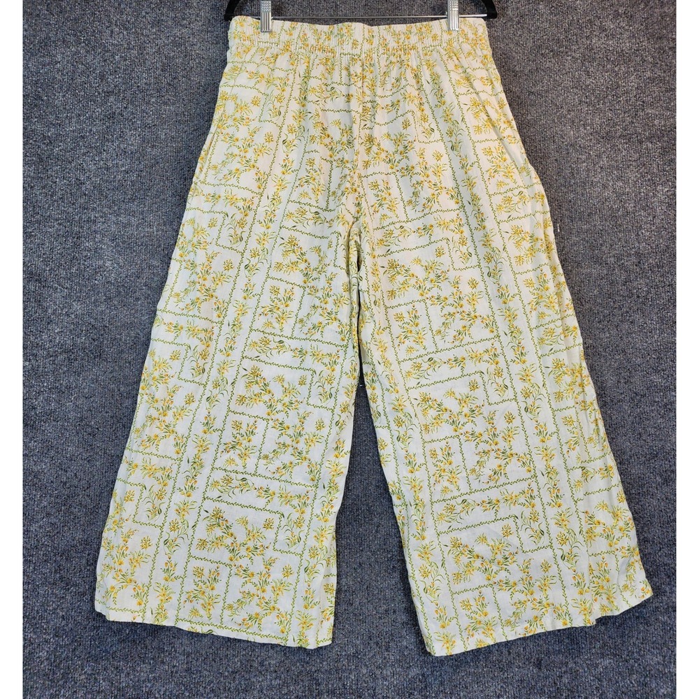 Joie Women 100% Linen Cottagecore Prairie Floral Wide Leg Pants Size L